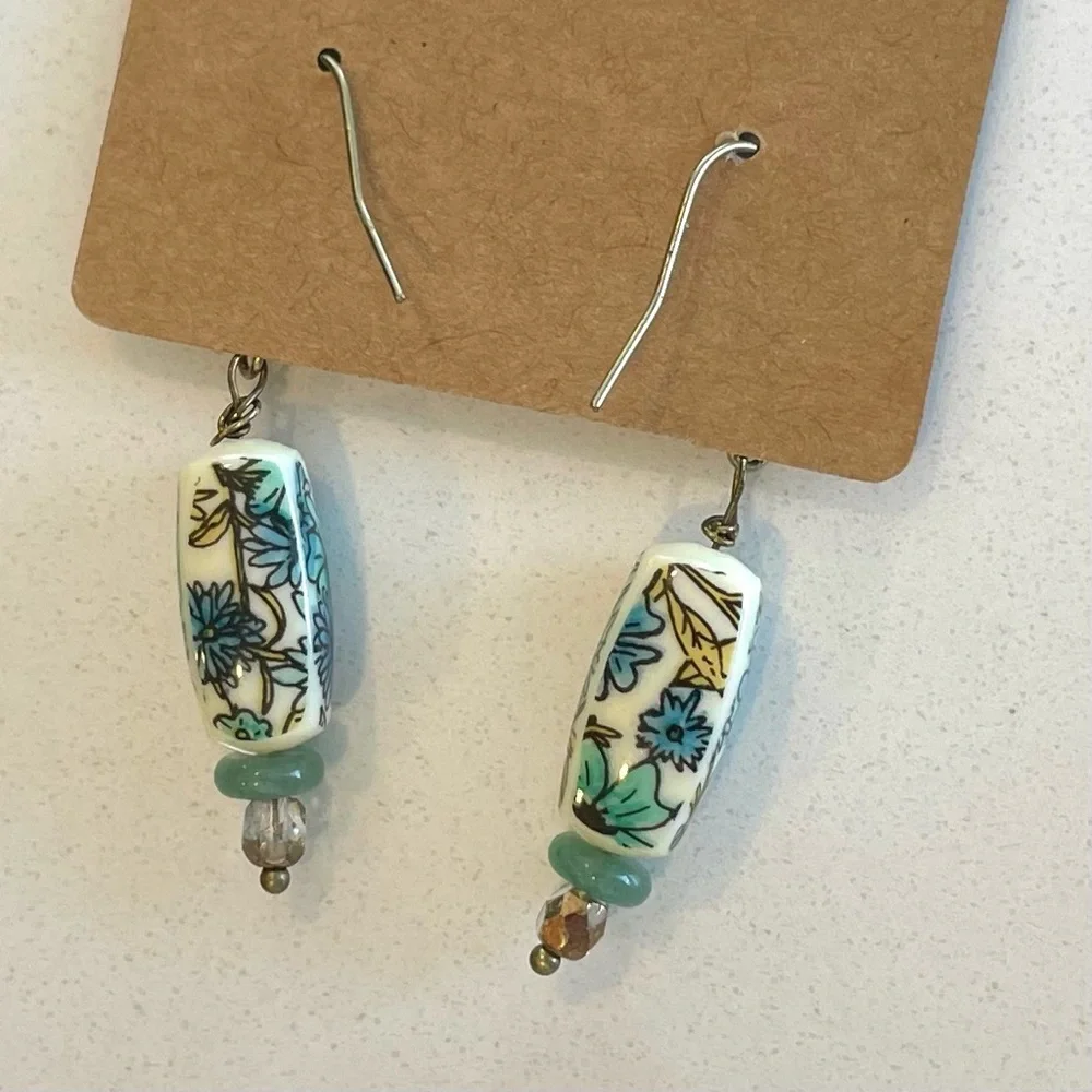 Handmade Floral Earrings with Blue Accents - Picture 2 of 5
